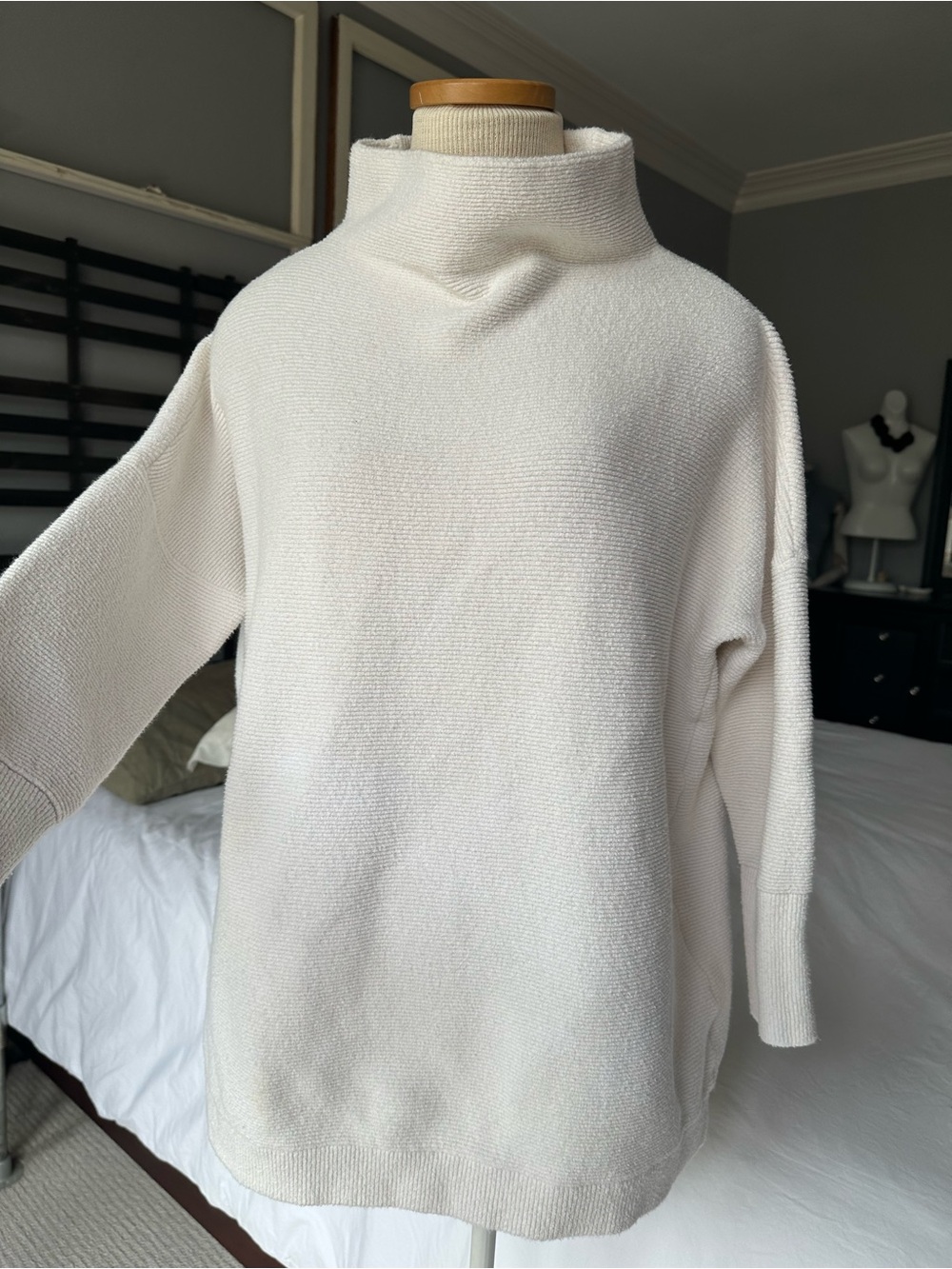 Free People Cream Funnel Neck Sweater